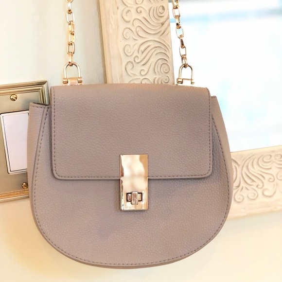 Express Handbags - Express Light Gray & Gold Structured Crossbody Purse